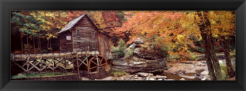 Framed Glade Creek Grist Mill with Autumn Trees, Babcock State Park, West Virginia Print