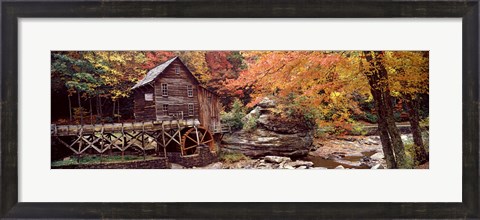 Framed Glade Creek Grist Mill with Autumn Trees, Babcock State Park, West Virginia Print