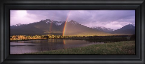 Framed Double rainbow over mountain range, Alberta, Canada Print