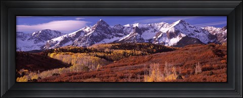 Framed Mountains covered with snow and fall colors, near Telluride, Colorado Print
