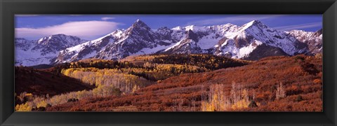 Framed Mountains covered with snow and fall colors, near Telluride, Colorado Print