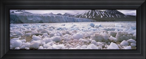 Framed Ice floes in the sea with a glacier in the background, Norway Print