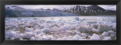 Framed Ice floes in the sea with a glacier in the background, Norway Print