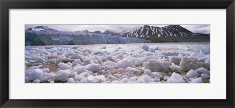 Framed Ice floes in the sea with a glacier in the background, Norway Print