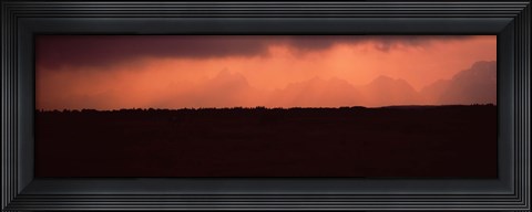 Framed Silhouette of a mountain range at dusk, Teton Range, Grand Teton National Park, Wyoming, USA Print