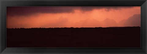 Framed Silhouette of a mountain range at dusk, Teton Range, Grand Teton National Park, Wyoming, USA Print