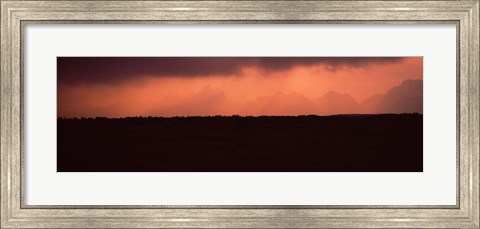 Framed Silhouette of a mountain range at dusk, Teton Range, Grand Teton National Park, Wyoming, USA Print