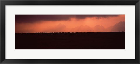 Framed Silhouette of a mountain range at dusk, Teton Range, Grand Teton National Park, Wyoming, USA Print