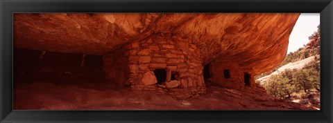 Framed Dwelling structures on a cliff, Anasazi Ruins, Mule Canyon, Utah, USA Print