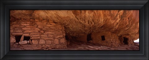 Framed Dwelling structures on a cliff, House Of Fire, Anasazi Ruins, Mule Canyon, Utah, USA Print