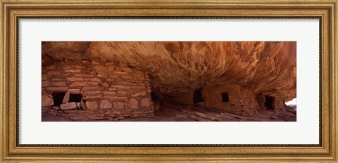 Framed Dwelling structures on a cliff, House Of Fire, Anasazi Ruins, Mule Canyon, Utah, USA Print