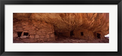 Framed Dwelling structures on a cliff, House Of Fire, Anasazi Ruins, Mule Canyon, Utah, USA Print