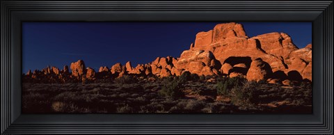 Framed Rock formations on an arid landscape, Arches National Park, Moab, Grand County, Utah, USA Print