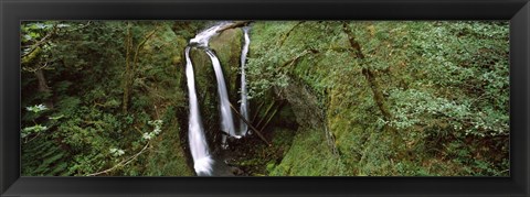 Framed High angle view of a waterfall in a forest, Triple Falls, Columbia River Gorge, Oregon (horizontal) Print
