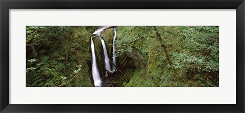 Framed High angle view of a waterfall in a forest, Triple Falls, Columbia River Gorge, Oregon (horizontal) Print