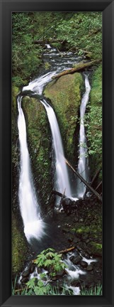 Framed High angle view of a waterfall in a forest, Triple Falls, Columbia River Gorge, Oregon (vertical) Print