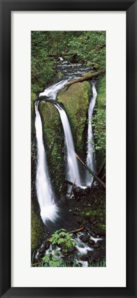 Framed High angle view of a waterfall in a forest, Triple Falls, Columbia River Gorge, Oregon (vertical) Print