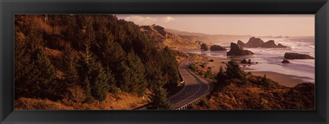 Framed Highway along a coast, Highway 101, Pacific Coastline, Oregon, USA Print