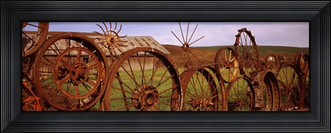 Framed Ffence made of wheels, Palouse, Whitman County, Washington State Print