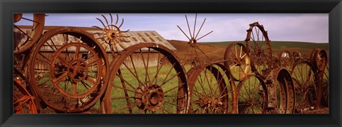 Framed Ffence made of wheels, Palouse, Whitman County, Washington State Print