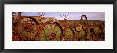 Framed Ffence made of wheels, Palouse, Whitman County, Washington State Print