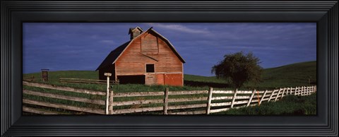 Framed Old barn with a fence in a field, Palouse, Whitman County, Washington State, USA Print