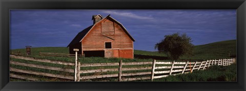 Framed Old barn with a fence in a field, Palouse, Whitman County, Washington State, USA Print