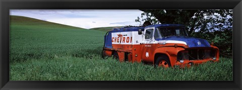 Framed Antique gas truck on a landscape, Palouse, Whitman County, Washington State, USA Print