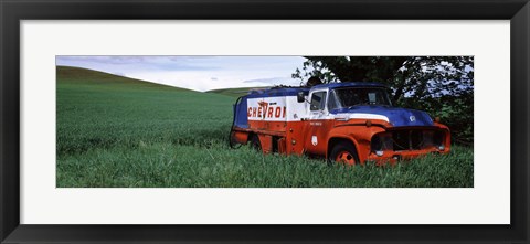 Framed Antique gas truck on a landscape, Palouse, Whitman County, Washington State, USA Print