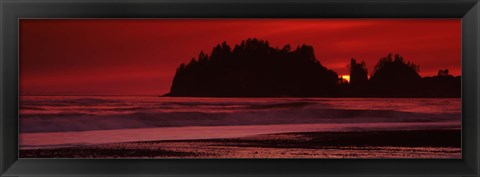 Framed Seastacks at sunset, Second Beach, Washington State Print