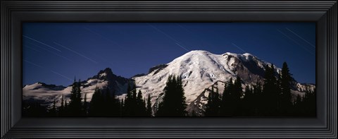 Framed Star trails over mountains, Mt Rainier, Washington State, USA Print