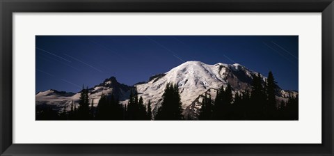 Framed Star trails over mountains, Mt Rainier, Washington State, USA Print