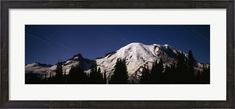 Framed Star trails over mountains, Mt Rainier, Washington State, USA Print