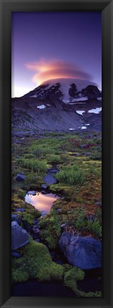 Framed Clouds over a snowcapped mountain, Mt Rainier, Washington State, USA Print