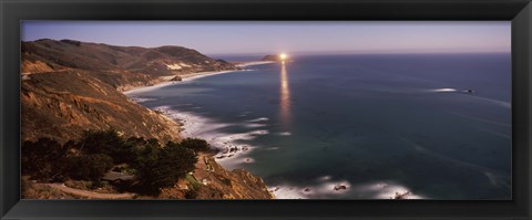 Framed Lighthouse lit up at night, moonlight exposure, Big Sur, California, USA Print