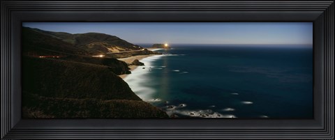 Framed Lighthouse at the coast, moonlight exposure, Big Sur, California, USA Print