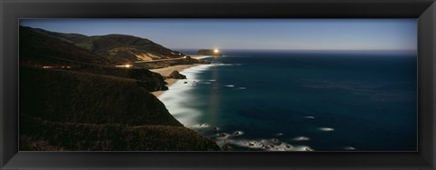 Framed Lighthouse at the coast, moonlight exposure, Big Sur, California, USA Print