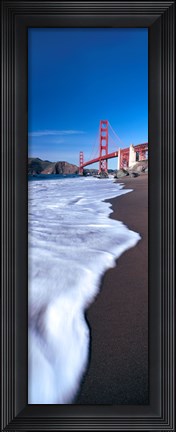 Framed Water surf under a suspension bridge, Golden Gate Bridge, San Francisco Bay, San Francisco, California, USA Print