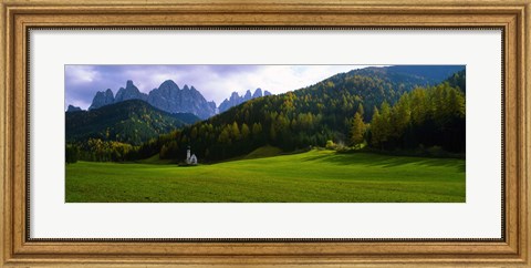 Framed Valley with a church and mountains in the background, Santa Maddalena, Val De Funes, Le Odle, Dolomites, Italy Print
