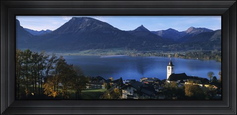 Framed Village at the lakeside, Wolfgangsee, Salzkammergut, Austria Print