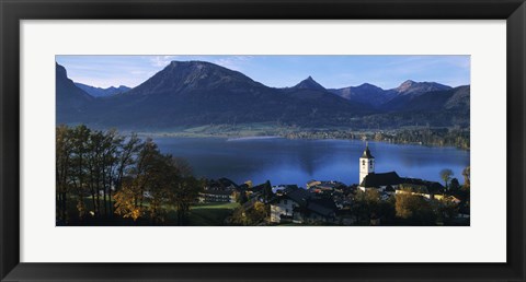 Framed Village at the lakeside, Wolfgangsee, Salzkammergut, Austria Print