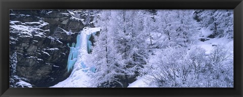 Framed High angle view of a frozen waterfall, Valais Canton, Switzerland Print