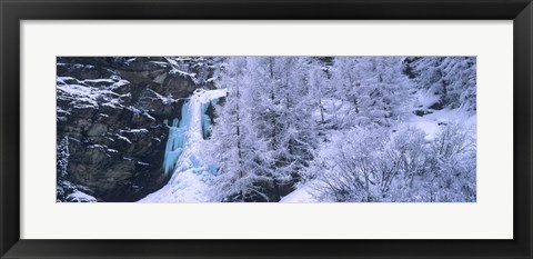 Framed High angle view of a frozen waterfall, Valais Canton, Switzerland Print