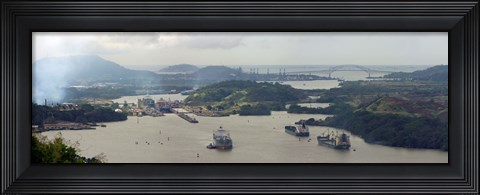 Framed Container ships in a canal, Miraflores, Panama Canal, Panama Print