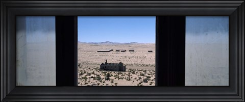 Framed Mining town viewed through a window, Kolmanskop, Namib Desert, Karas Region, Namibia Print