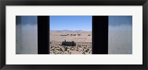 Framed Mining town viewed through a window, Kolmanskop, Namib Desert, Karas Region, Namibia Print