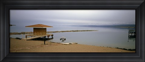 Framed Tourist resort on the beach, Lake Issyk-kul, Issyk Kul Province, Kyrgyzstan Print