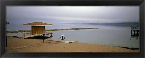 Framed Tourist resort on the beach, Lake Issyk-kul, Issyk Kul Province, Kyrgyzstan Print