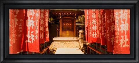 Framed Entrance of a shrine lined with flags, Tokyo Prefecture, Japan Print