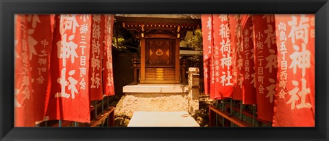 Framed Entrance of a shrine lined with flags, Tokyo Prefecture, Japan Print